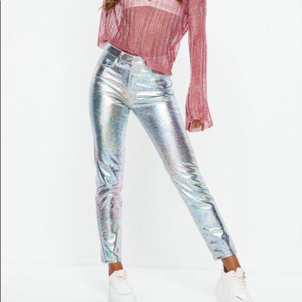 Missguided Riot High Rise Metallic Mom Jeans